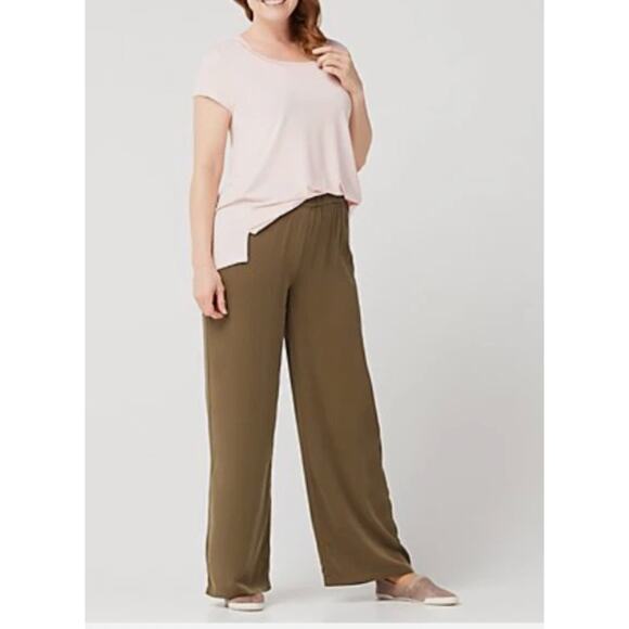 LOGO by Lori Goldstein Wide Leg Pants Olive Green Modal Jersey Womens XXSP 2XSP - Picture 1 of 9